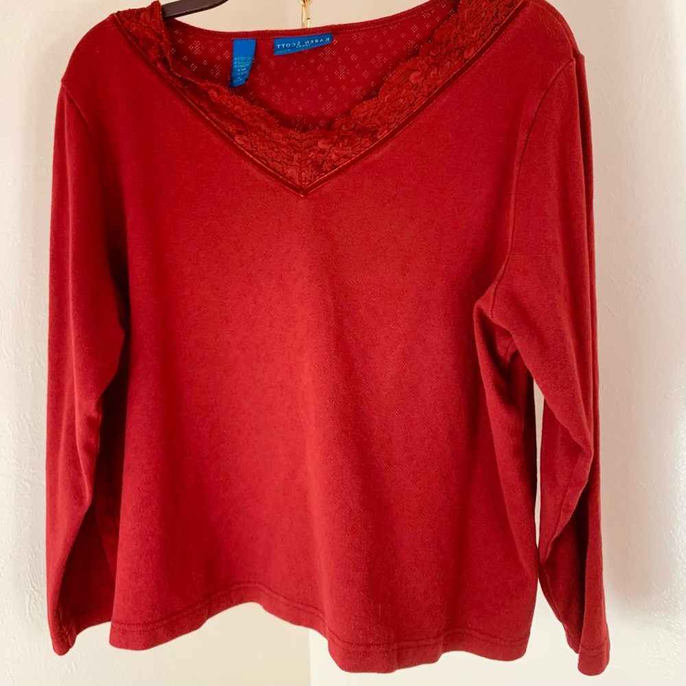 Red Lace Trim Karen Scott Shirt